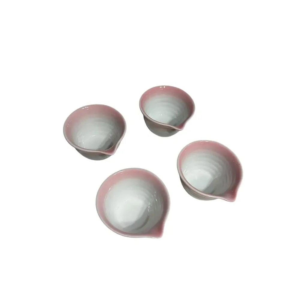Lot of Four Small Ceramic Spouted Matcha Bowls Pink/White